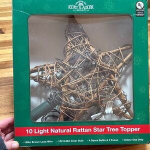 Kurt Adler Natural Rattan Star Tree Topper with Lights